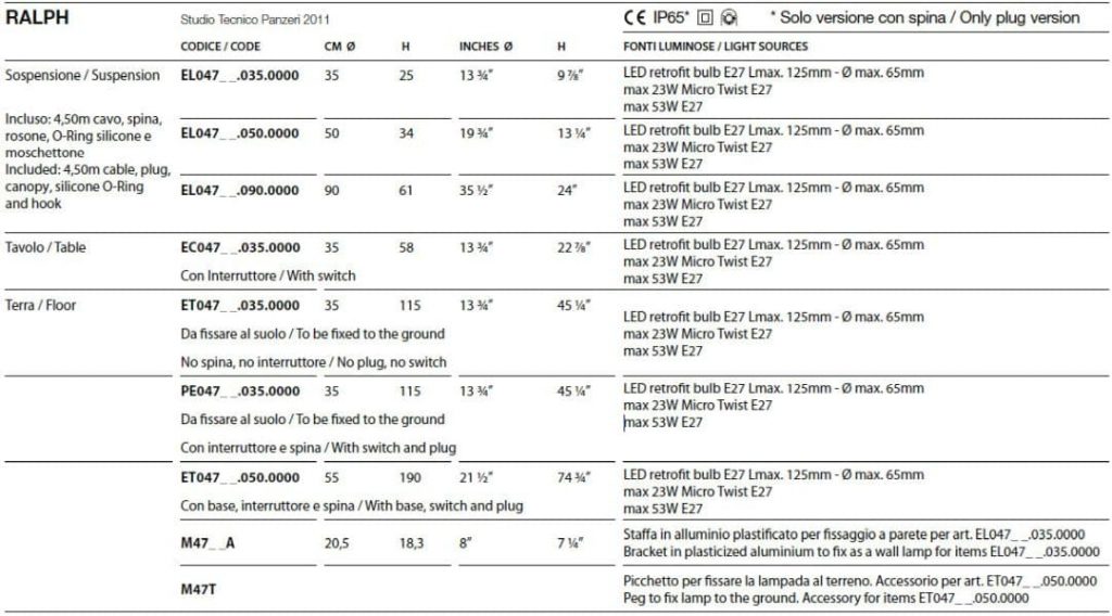 Outdoor lamp in the suspension, table, floor and peg versions